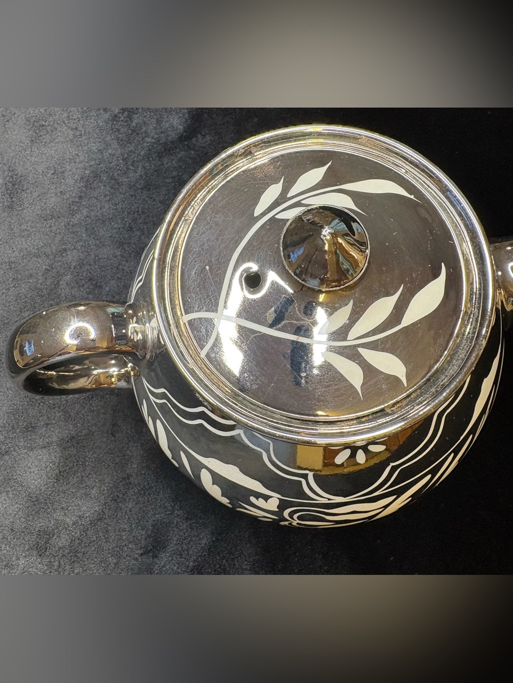 Gibson Mirrored Silver-Tone Decorative Teapot with Etched Floral Motif - Picture 2 of 6